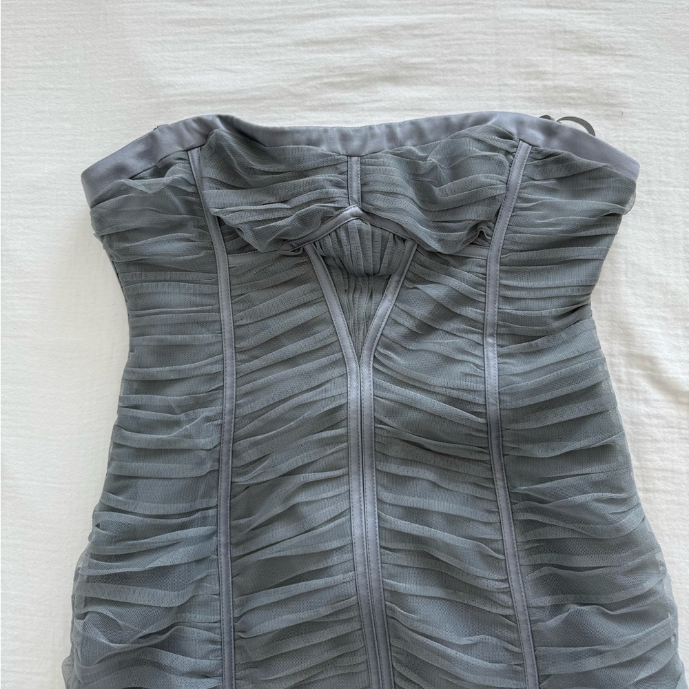 BCBGMAXAZRIA gray tulle mini bodycon corset dress - Picture 2 of 9